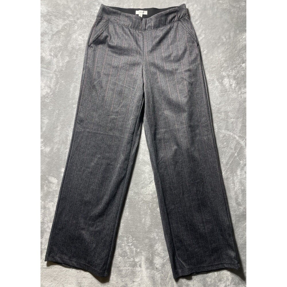 Max Studio Gray Wide Leg Herringbone Striped Pull On Dress Pants Women’s Small